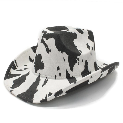 Cappello Da Cowboy Western Stampa Mucca Scamosciato Tesa Larga Retro Jazz Outdoor Party Protezione Solare Uomo Donna