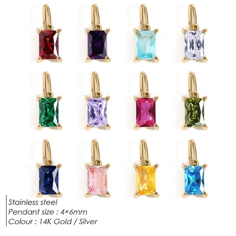 Roestvrij Stalen Rechthoek Geboortesteen Strass Hangers Voor Sieraden Maken Geometrische Vierkante DIY Ketting Charms Vrouwen