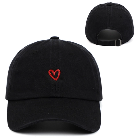 Cotton Baseball Cap Heart Embroidered Adjustable Metal Buckle Sun Protection Breathable Outdoor Casual Hat Unisex
