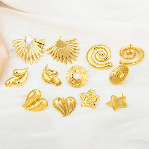 Orecchini In Acciaio Inossidabile Placcato Oro Forme Cuore Stella Spirale Con Perla Artificial Zircone Gioielli Vintage Per Donne
