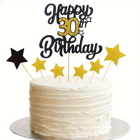Schwarz Gold Glitzer Happy Birthday Tortenaufsatz Set Stern Dekoration Für Party Jubiläum Feier Altersspezifisch Aufsatz