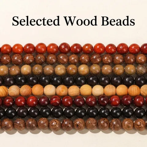 Round Wood Beads Natural Sandalwood Ebony Rosewood Loose Beads For DIY Jewelry Making Bracelet Accessories Polished