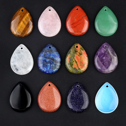 Natural Semi-Precious Stone Pendants Waterdrop Teardrop Shape Drilled Beads For DIY Jewelry Making Necklace Accessories