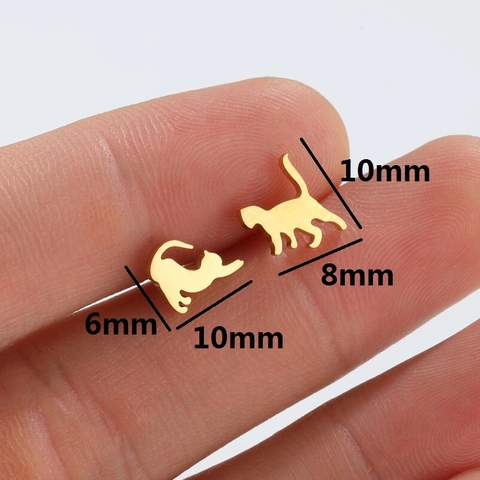 Asymmetrische Katzen Ohrstecker Edelstahl Dehnung Gehen Tier Silhouette Minimalistisch Süßer Schmuck Für Damen