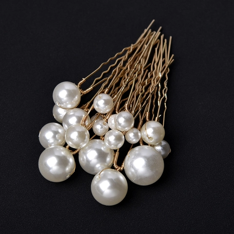 Forcine per Capelli con Künstliche Perle da Sposa a Forma di U in Lega per Donna Accessori per Capelli da Matrimonio Oro Argento Gioielli per Capelli Elegante Copricapo