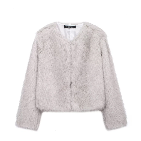 Women Faux Fur Jacket Short Elegant Long Sleeve Warm Round Neck Fashionable Faux Fox Fur Outerwear