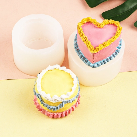 3D Heart Round Cake Mold Silicone Embossed Border Fondant Chocolate DIY Baking Tools Aromatherapy Candle Plaster Soap