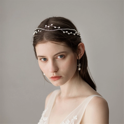 Enredadera De Pelo De Novia Y Pendientes Perla Artificial De Imitación Diamantes De Imitación Aleación De Plata Tocado De Boda Minimalista Para Mujeres