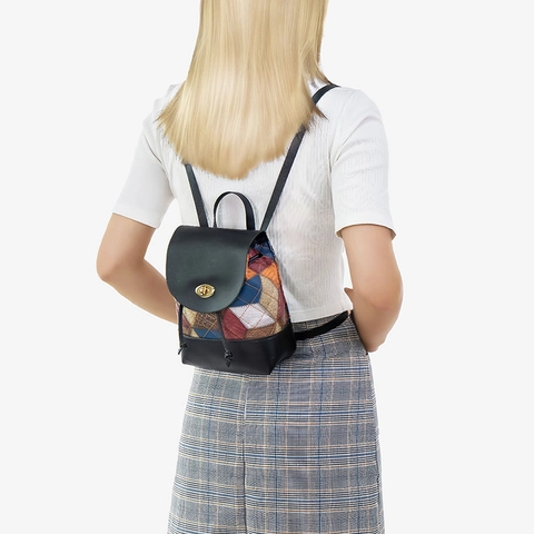 Sac à Dos De Mode Pour Femmes Et Petit Sac à Main Colorblock Motif Losange Cuir PU Cordon De Serrage Fermoir Pivotant Trendy