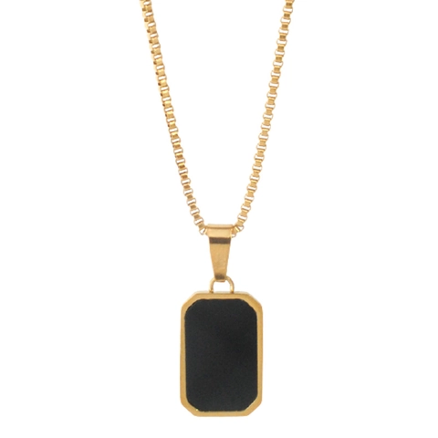 Collana con Pendente Quadrato in Acciaio al Titanio con Conchiglia Nera per Donna Catena Geometrica Color Oro Gioielli Alla Moda
