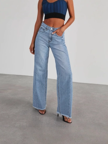 Dames Wide Leg Jeans Hoge Taille Gewassen Katoenmix Denim Broek Zonder Stretch Gerafelde Zoom Casual Retro Mode