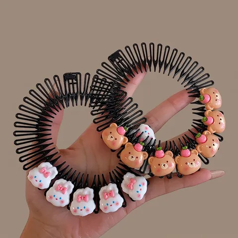Kinder Kreis Haarkamm Kunststoff Gezahnt Flexibel Stirnband Mit Cartoon Tier Obst Dekor Mädchen Haarschmuck