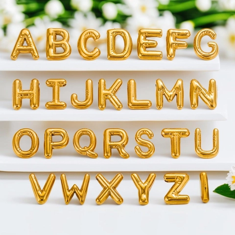 Ciondoli Lettera Iniziale Palloncino Gonfio Acciaio Inossidabile Placcato Oro 18K Charms Alfabeto 3D Per Creazione Gioielli DIY