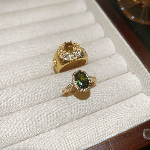 Vintage Verstellbarer Ring 18K Vergoldetes Kupfer Mit Zirkonia Und Tigerauge Stein Retro Luxus Schmuck Für Damen