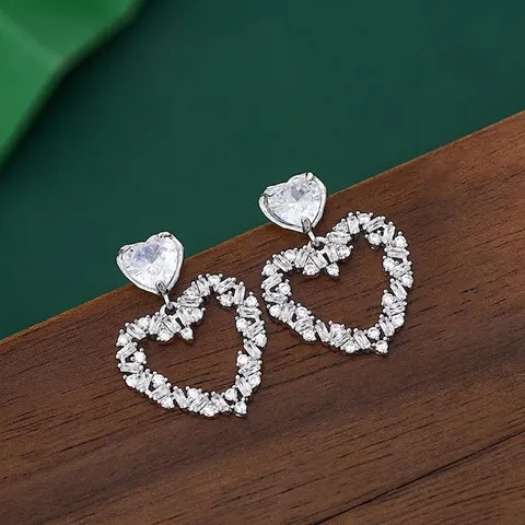 Orecchini A Pendente Cuore Rame Micro Zirconia Gioielli Eleganti Donne Con Perno In Argento Sterling 925
