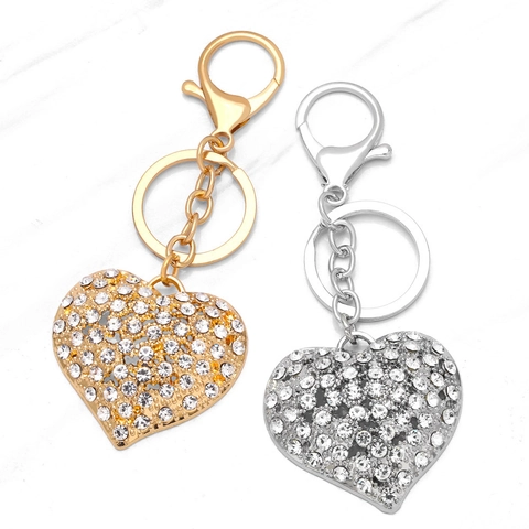Heart Shaped Keychain Full Rhinestone Crystal Pave Bag Charm Metal Alloy Key Ring Fashion Key Holder For Women