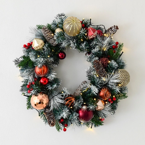 Weihnachts Kranz Künstliche PE Kiefernnadeln Mit Tannenzapfen Beeren Ornamente LED Lichter Haustür Deko