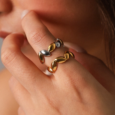 Anello Aperto in Acciaio Inossidabile per Donna Geometrico Irregolare Foglia Cuore Malocchio Impermeabile Non Scolorisce Gioielli Anello Regolabile