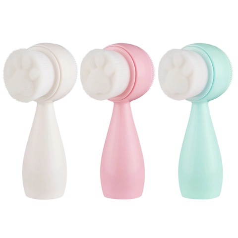 Manual Facial Cleansing Brush Double Sided Synthetic Fiber Bristles And Silicone Scrubber For Deep Pore Cleaning Massage