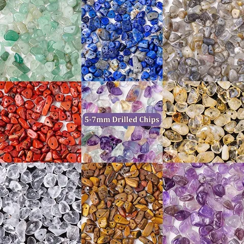 Natural Crystal Chips Beads Irregular Drilled Gemstone Stones For DIY Jewelry Making Crafts Amethyst Rose Quartz