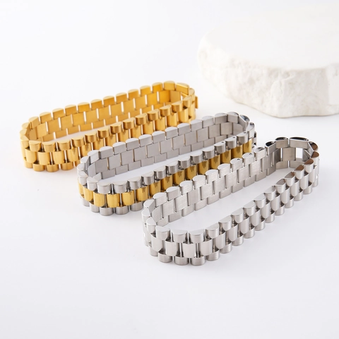 Pulsera De Acero Inoxidable Estilo Eslabones De Reloj Joyería De Metal Pulido Para Hombres Y Mujeres Accesorio De Moda