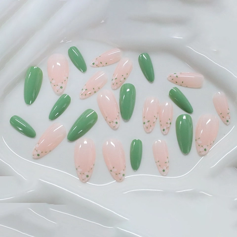 Uñas Postizas Press On Forma De Almendra Larga Verde Oliva Flor Blanca Brillantes Uñas Postizas Para Mujeres Manicura