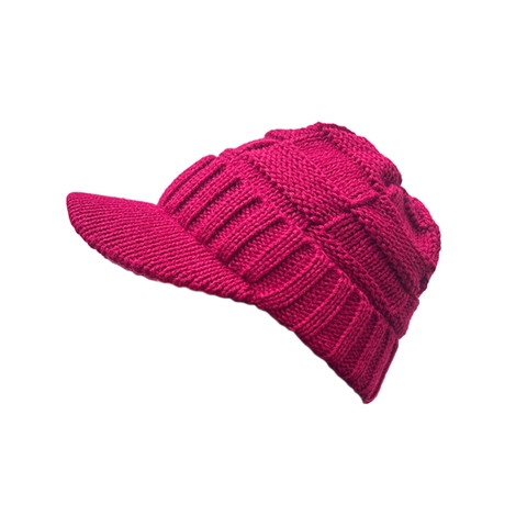 Women Knitted Visor Beanie Hat Warm Winter Outdoor Skiing Cap With Brim Acrylic Yarn Ribbed Texture Solid Color Stylish