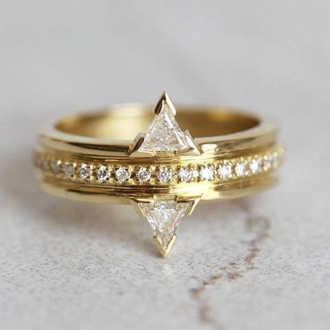 Elegant Triangle Zircon Ring Copper Geometric Micro Pave Clear Stone Minimalist Jewelry For Women