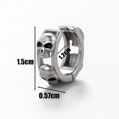 Punk Stainless Steel Hoop Earrings For Men Women Vintage Skull Feather Cross Geometric Pattern Gothic Piercing Ear Buckle Single Jewelry