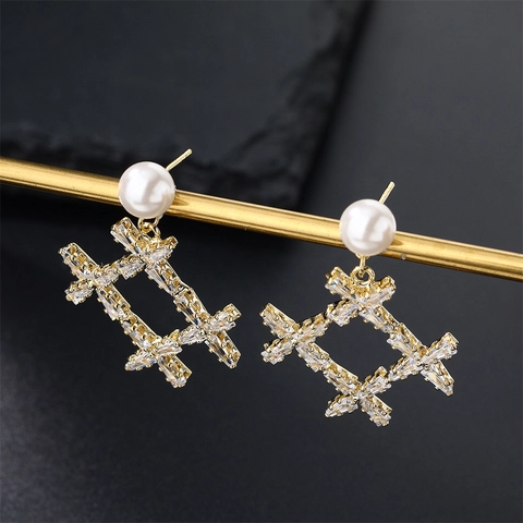 Copper Inlaid Artificial Pearl Rhinestone Bow Knot Letter G Drop Earrings Long Elegant Dangle Earrings For Women Jewelry