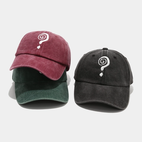 Baseball Cap Washed Cotton Embroidered Question Mark Spiral Sun Protection Casual Vintage Unisex Adjustable