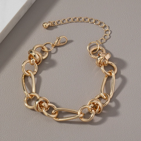 Men Chain Bracelet Gold Plated Alloy Irregular Knotted Links Industrial Style Versatile Fashion Jewelry For Him