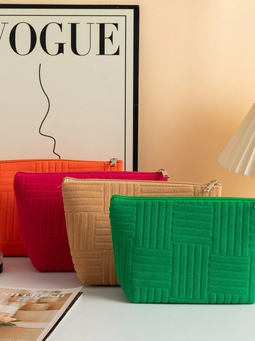 Grote Capaciteit Make-Up Tas Getextureerde Corduroy Reis Cosmetische Opbergtas Geometrische Reliëf Organizer