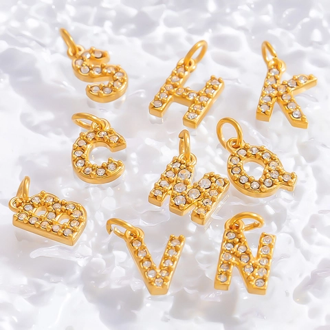 Alphabet Buchstabe Anhänger Edelstahl 18K Vergoldet Mit Zirkon Strass DIY Schmuckherstellung Zubehör Klein