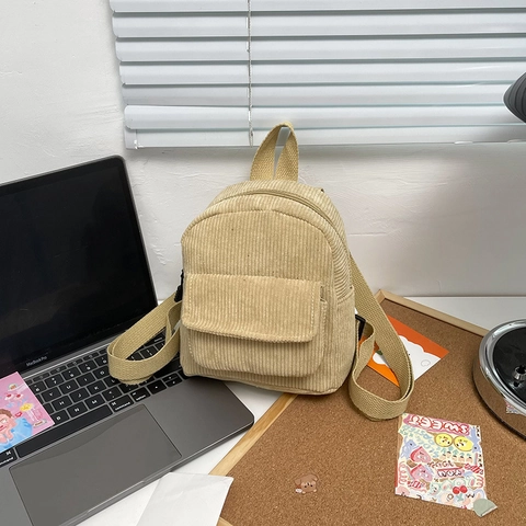 Mini Mochila De Pana Color Sólido Moda Simple Mochila Pequeña Para Mujeres Niñas Correas Ajustables