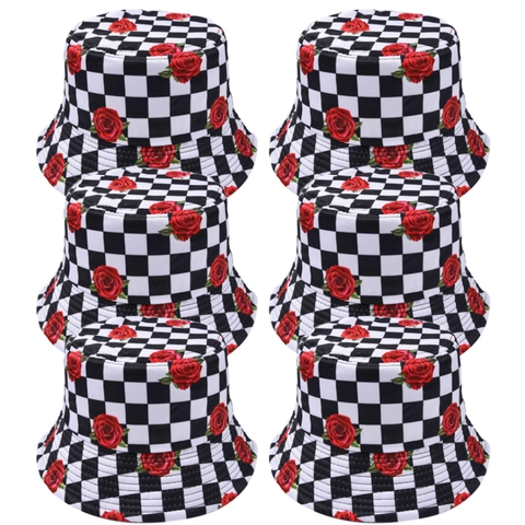 Women's Checkerboard Rose Print Bucket Hat Cotton Polyester Vintage Foldable Sun Shade Outdoor Travel Fashion Fisherman Hat