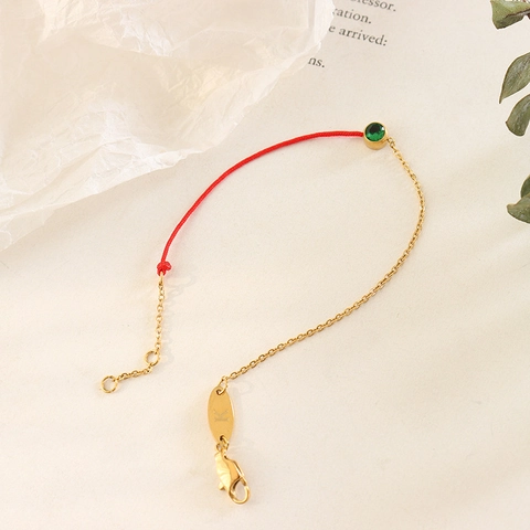 Bracciale In Corda Rossa Intrecciata Acciaio Inossidabile Catena Placcata Oro Zircone Rotondo Colorato Gioielli Regolabili Regalo Donne