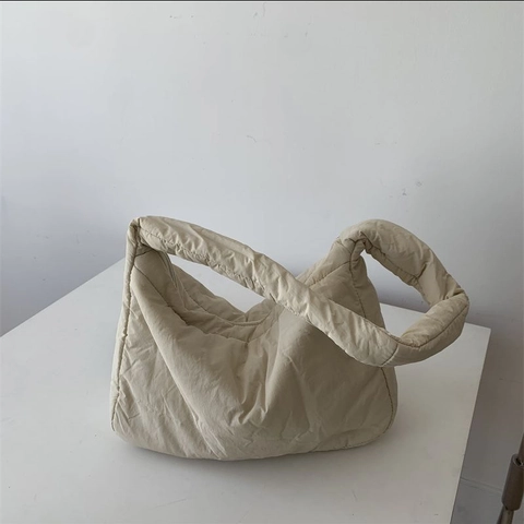Borsa Tote In Nylon Imbottito Trapuntato Grande Capacità Cerniera Borsa A Mano Retro Casual Da Donna