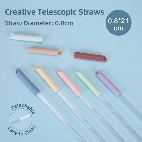 Reusable Drinking Straws Tritan And Silicone Soft Tips With Cleaning Brush Portable Sustainable Drinks Accessory