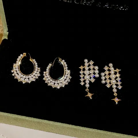 Pendientes De Estrella Perla Artificial Con Poste De Plata Y Circonita Elegantes Aros De Borla Para Mujeres Joyas Vintage