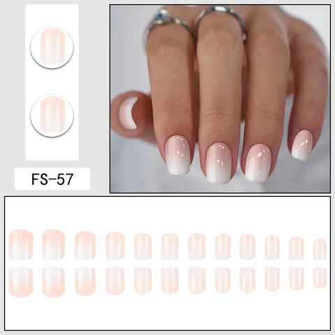 French Gradient Press On Nails Pink White Ombre Short Square Oval Glossy Artificial Fake Nails For Women Manicure