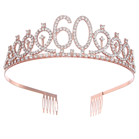 Tiara per il 60 Compleanno per Donna Corona con Numero 60 con Strass per Decorazioni Festa di Compleanno Accessori per Capelli in Lega