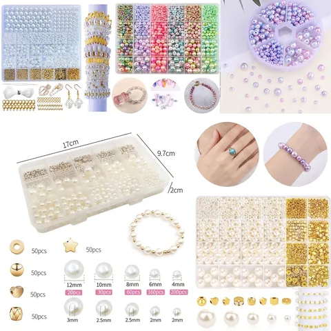 DIY Jewelry Making Beads Imitation Artificial Pearls And Metallic Spacer Beads For Handcrafted Bracelet Necklace Making Crafting