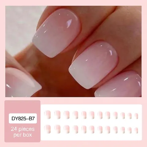 Rosa Weiß Ombre Aufpressnägel Kurz Quadratisch Glänzend Süßer Stil Falsche Nagelspitzen Für Frauen Täglich
