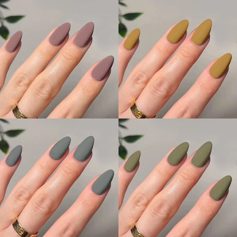 Uñas Postizas Press On Forma De Almendra Mate Esmerilado Color Puro Estilo Simple Puntas De Uñas Artificiales Para Mujeres