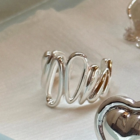 Irregular Water Drop Ring 925 Sterling Silver Adjustable Open Wave Line Minimalist Fashion Jewelry For Women