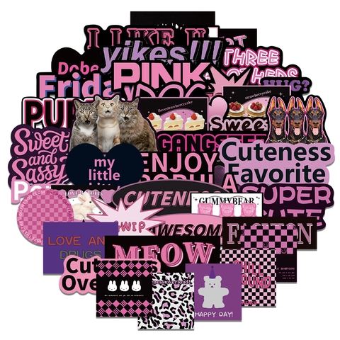 55Pcs Cool Graffiti Text Stickers Pink Purple Black DIY Waterproof Vinyl Decals For Laptop Skateboard Luggage DIY Decoration