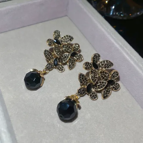 Pendientes Colgantes De Flores Negras Vintage Con Poste De Plata De Ley 925 Joyas De Cristal Aleación Para Mujeres