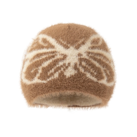 Berretto Beanie Con Stampa Farfalla In Finta Pelliccia Di Visone Maglia Peluche Caldo Moda Outdoor Per Donne Autunno Inverno