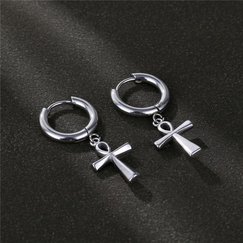 Ankh Kreuz Hoop Dangle Ohrringe 316L Edelstahl Religiöse Lebensschlüssel Gothic Punk Stil Schmuck Für Herren Damen